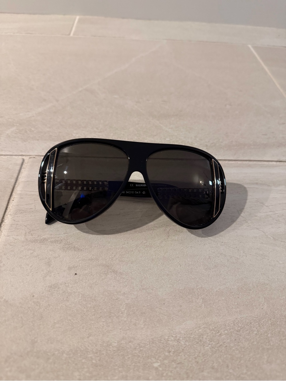 BALMAIN oversized luxury black plastic and gold metal aviator sunglasses